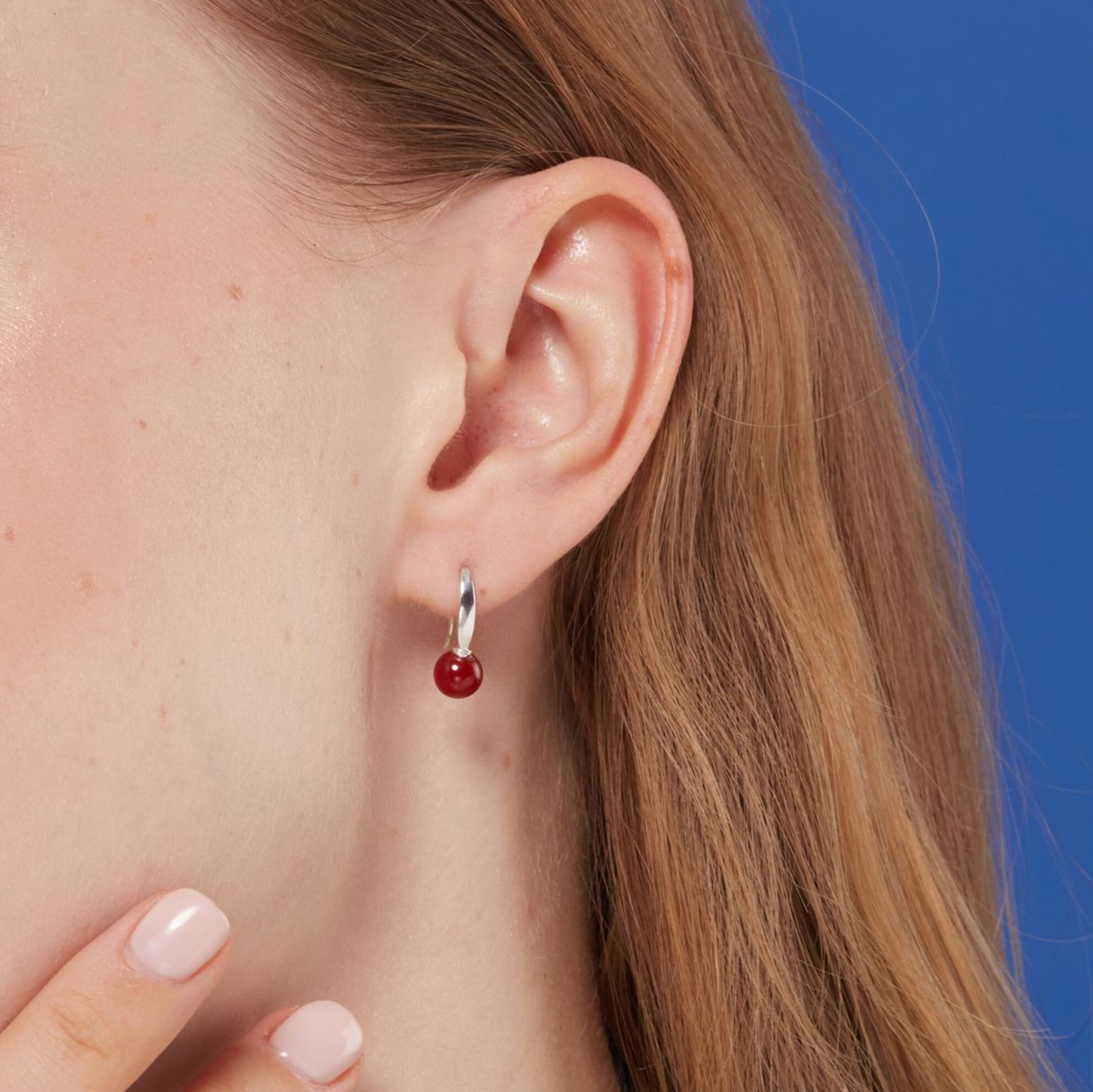 Boma Sterling Silver Open Drop Earrings - Round Red Agate Drop