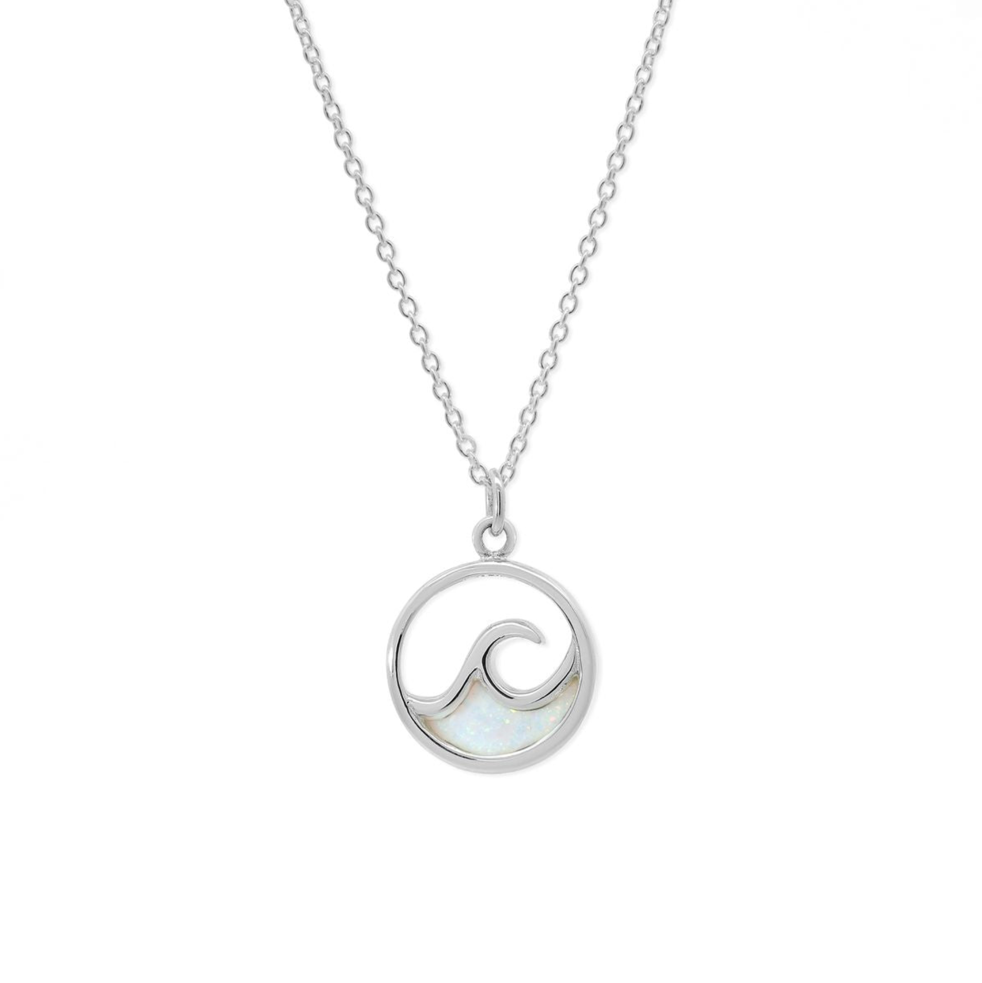 Boma Sterling Silver Outline Opal Ocean Wave Necklace