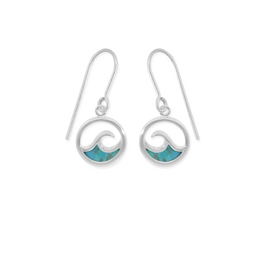 Boma Sterling Silver Outline Turquoise Ocean Wave Earrings