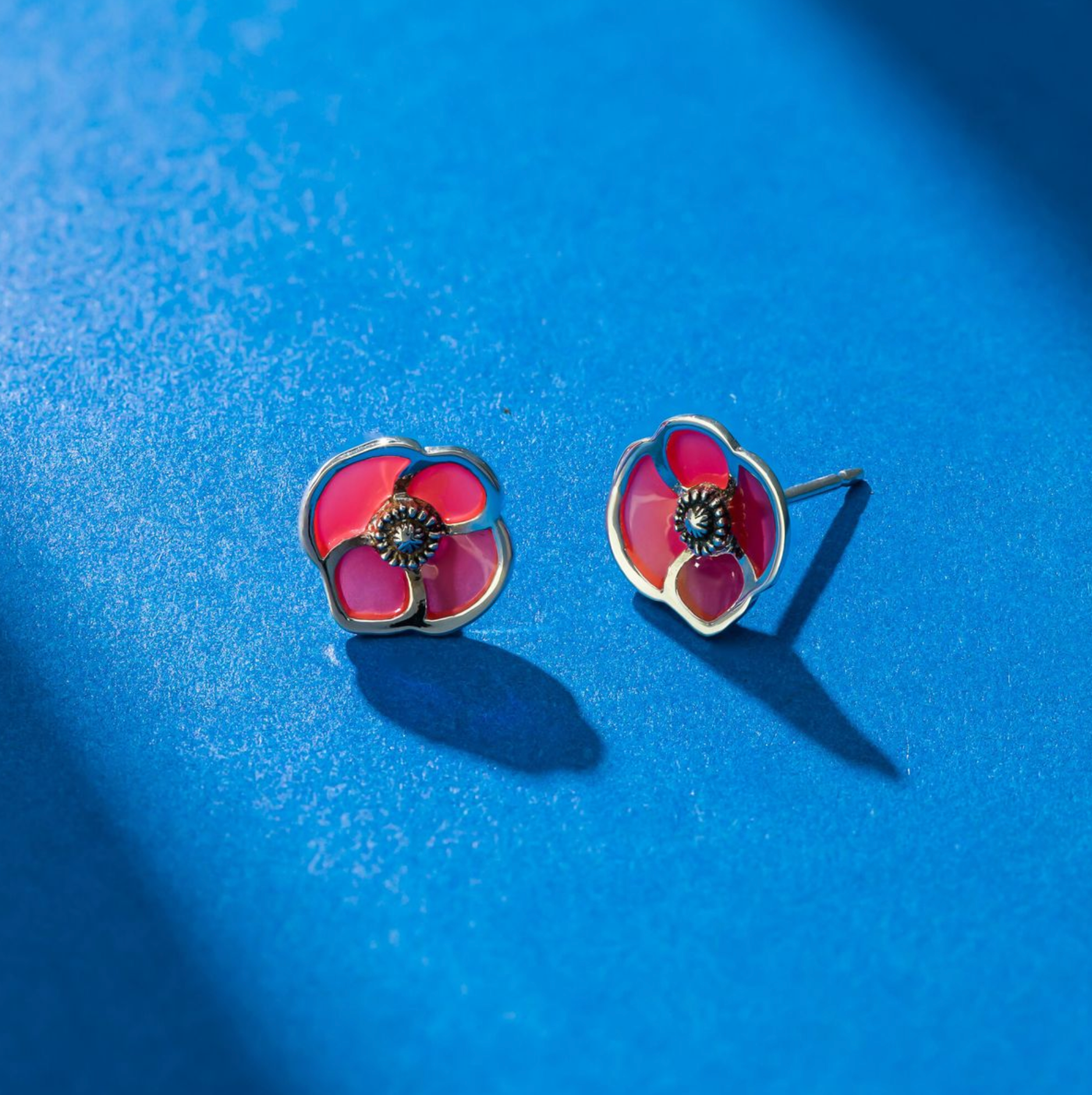 Boma Red Poppy Flower Stud Earrings