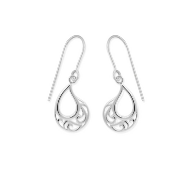 Boma Sterling Silver Teardrop Filigree Curly Leaf Dangle Earrings