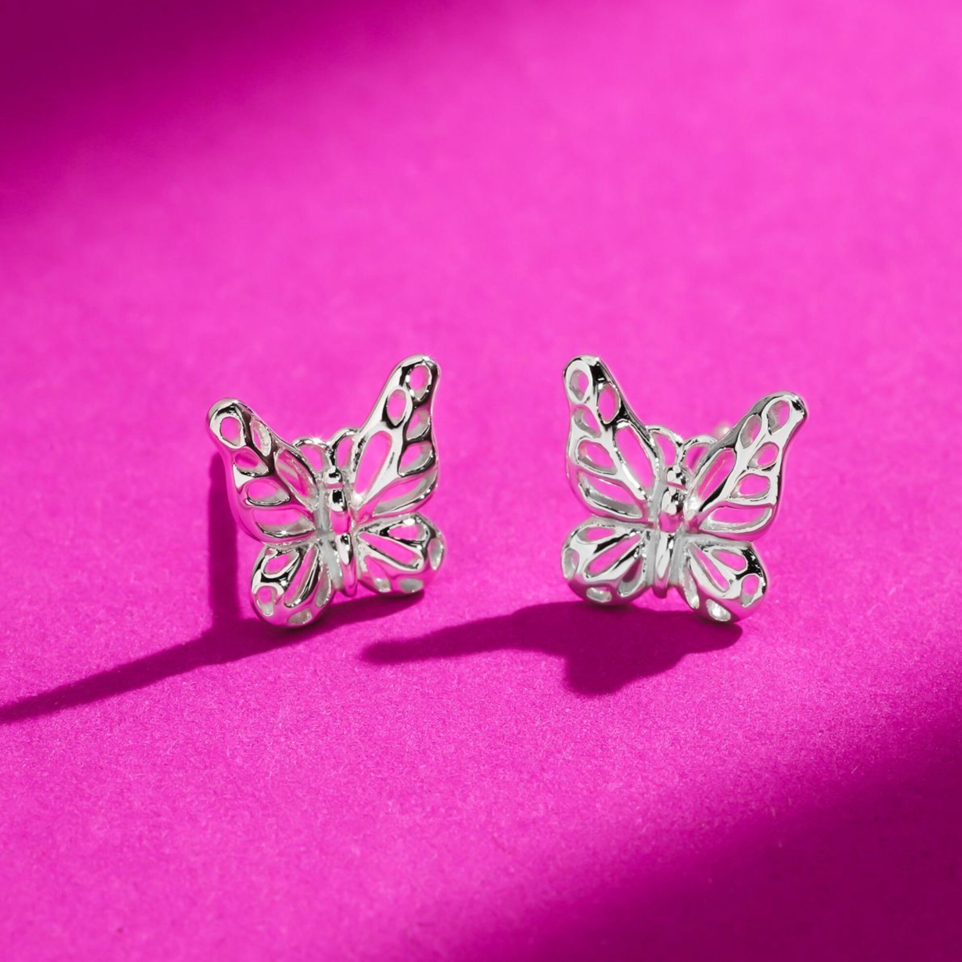 Boma Sterling Silver Delicate Outline Monarch Butterfly Stud Earrings