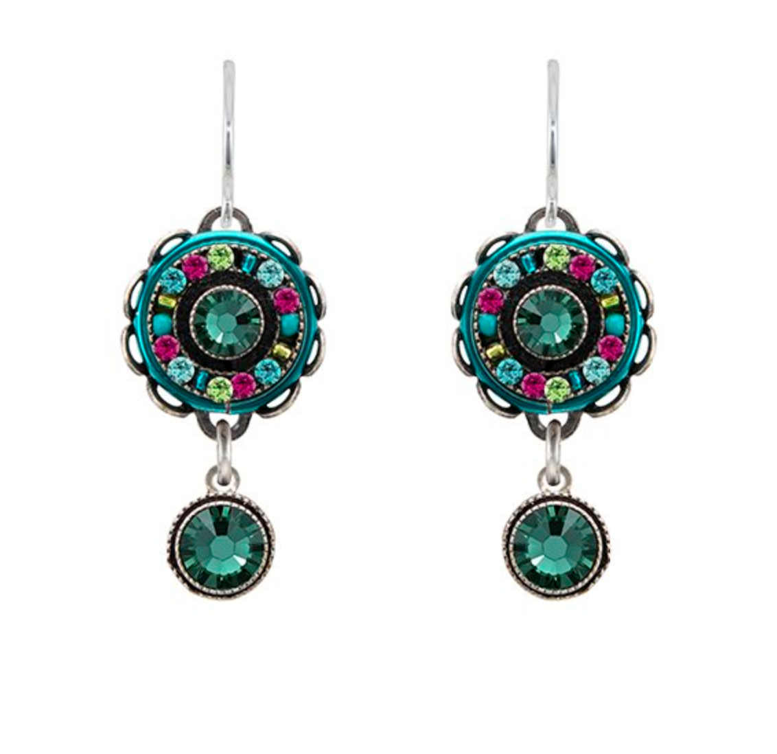 Firefly La Dolce Vita Circle Earrings with Dangle - Emerald
