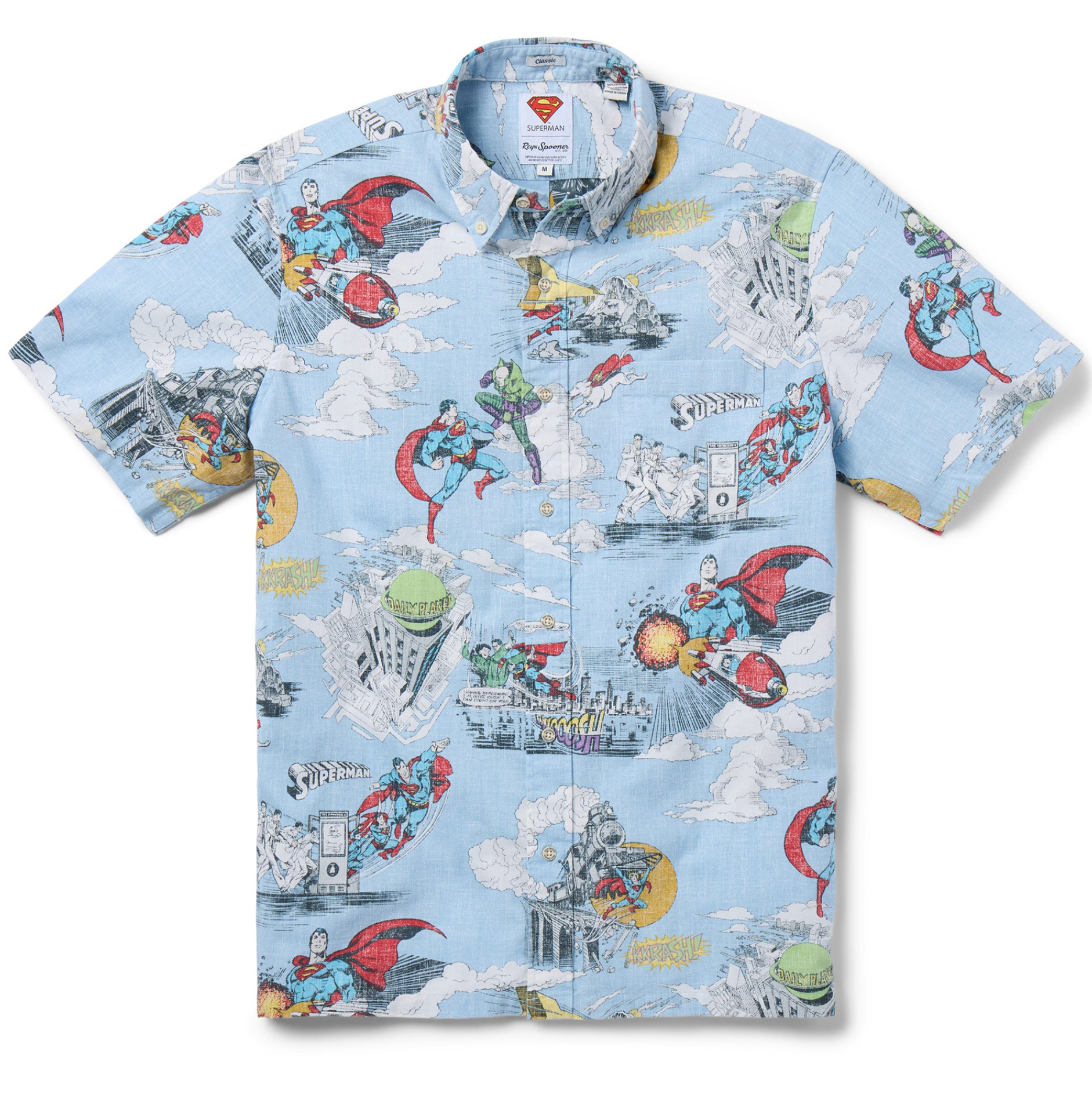 Reyn Spooner Superman Button Front Short Sleeve Camp Shirt Blue M 805766396646