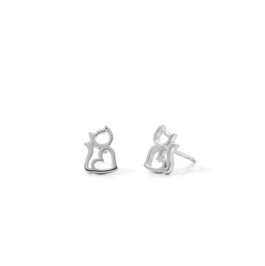 Boma Sterling Silver Heart-Shaped Cat Stud Earrings