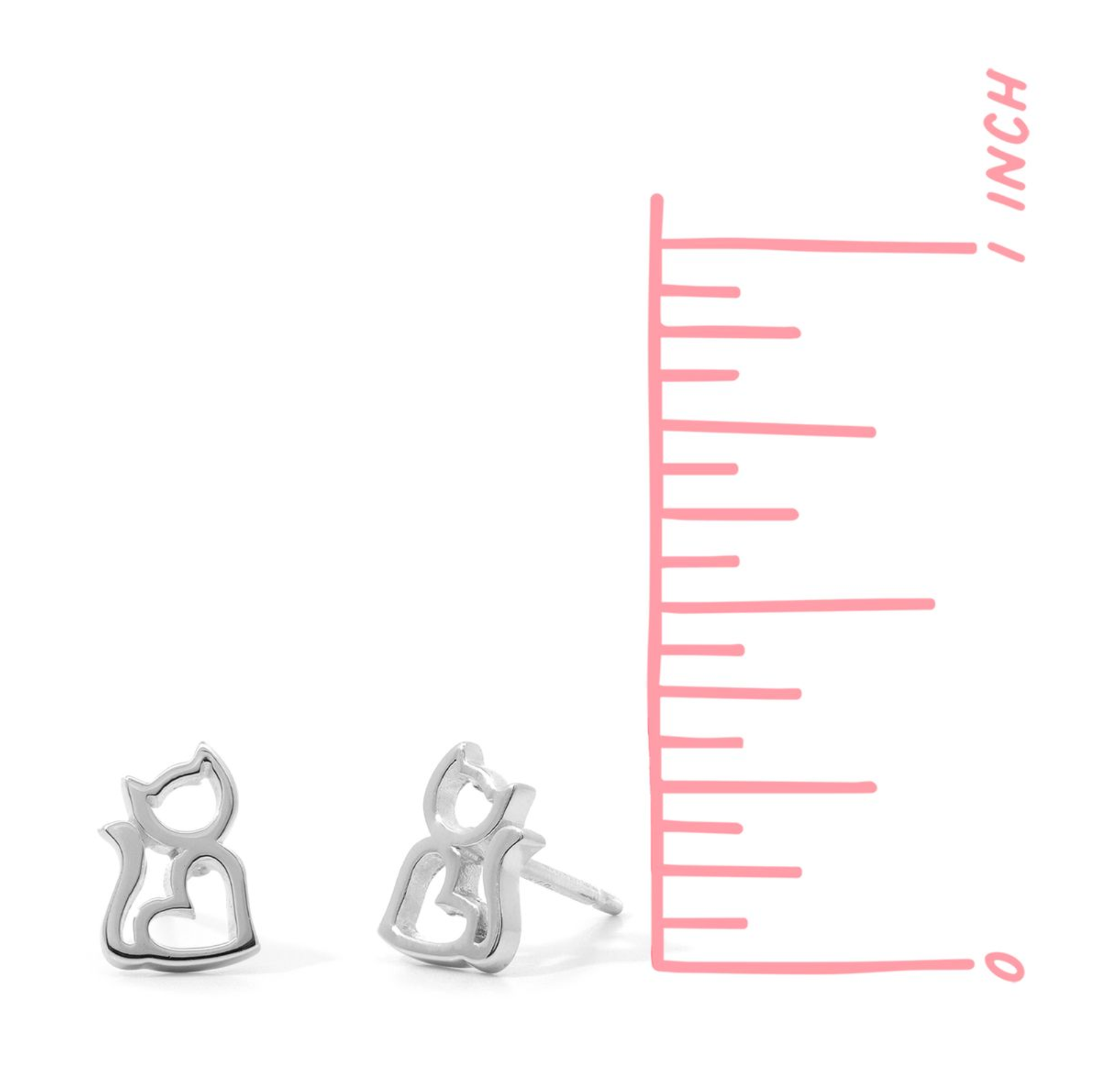 Boma Sterling Silver Heart-Shaped Cat Stud Earrings
