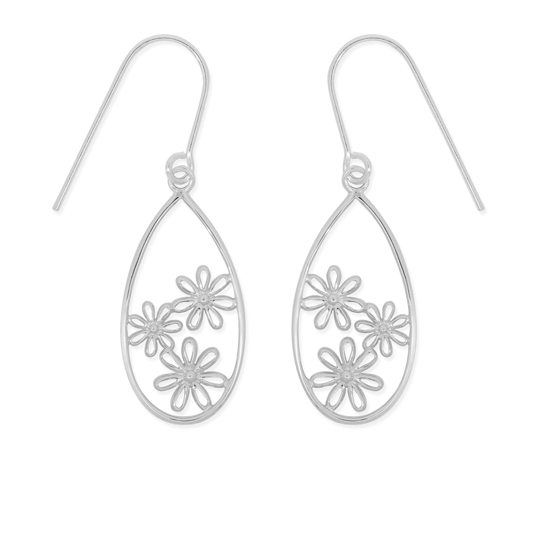 Boma Sterling Silver Floral Oval Earrings