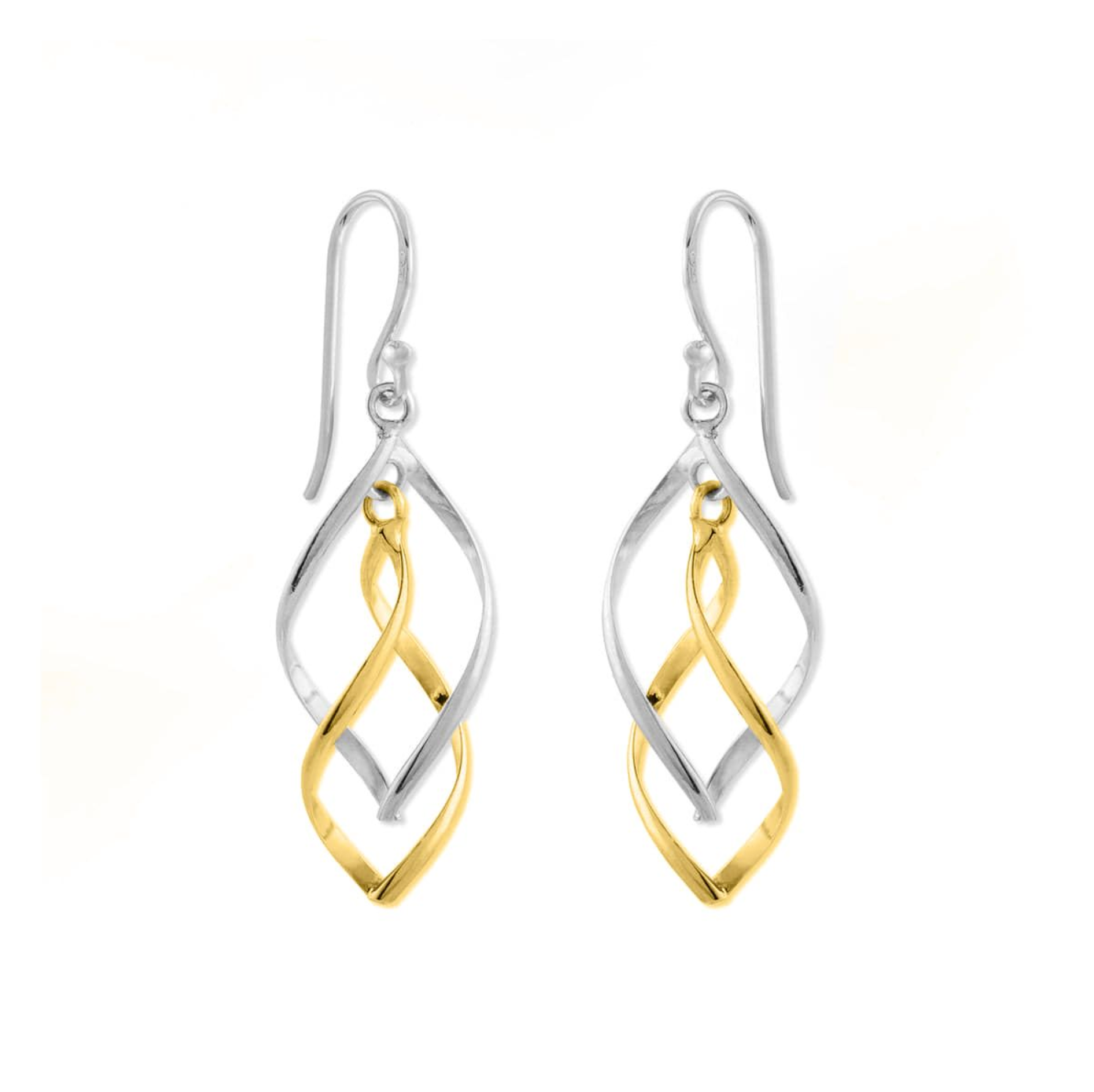 Boma Spiral Ribbon Drop Dangle Earrings - Gold and Silver