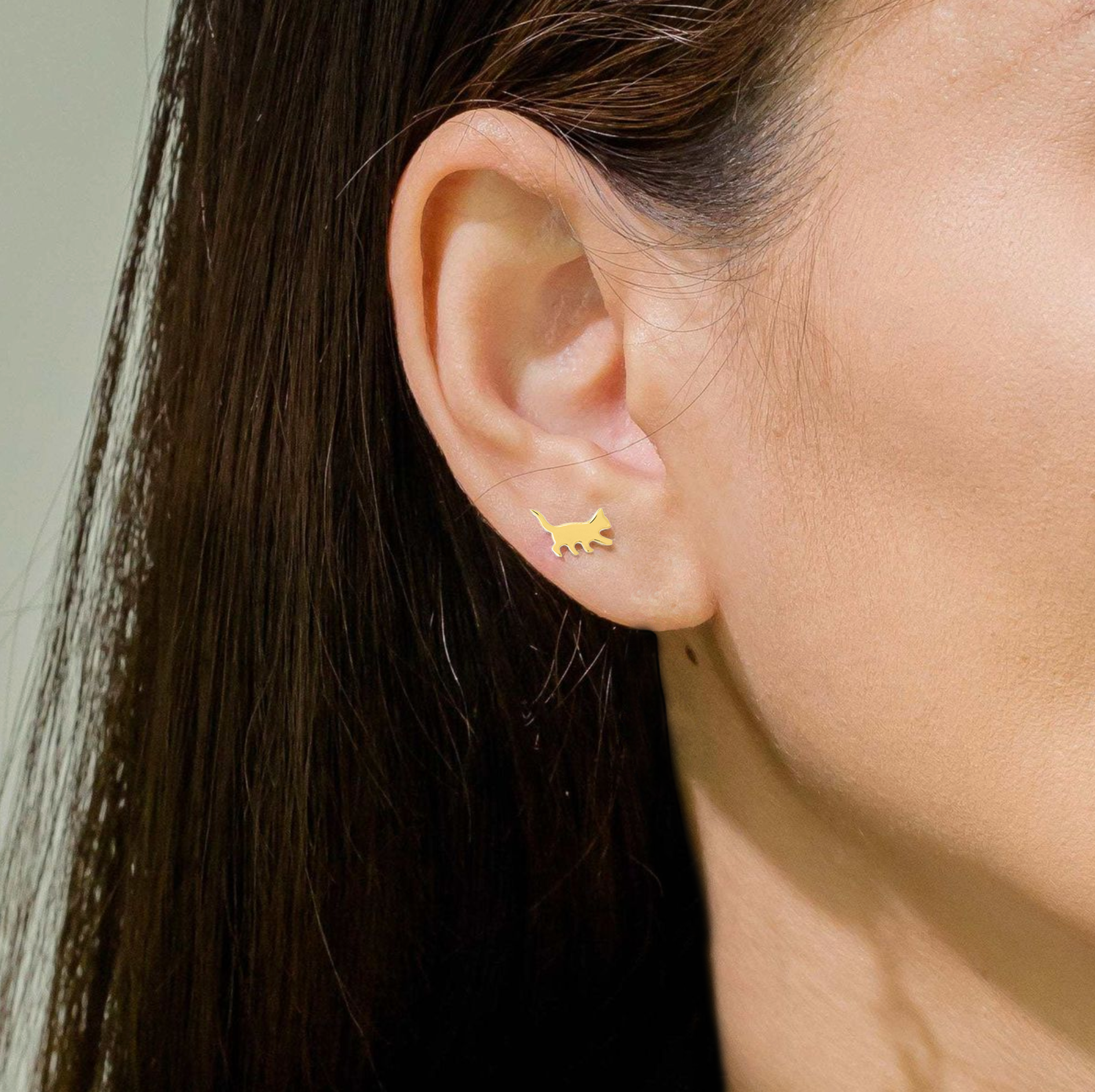 Boma Gold Curious Cat Stud Earrings