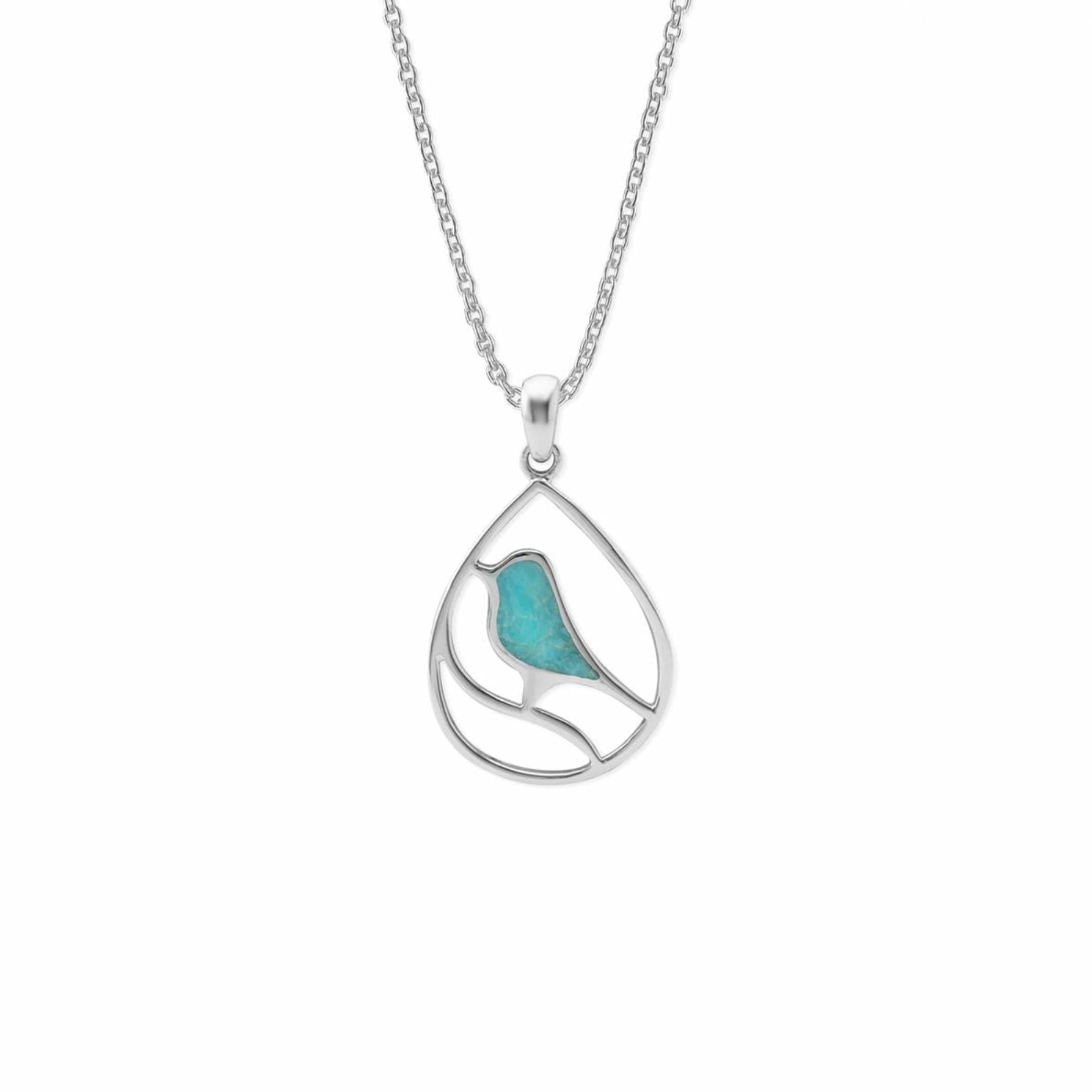 Boma Turquoise Inlay Bird Teardrop Necklace