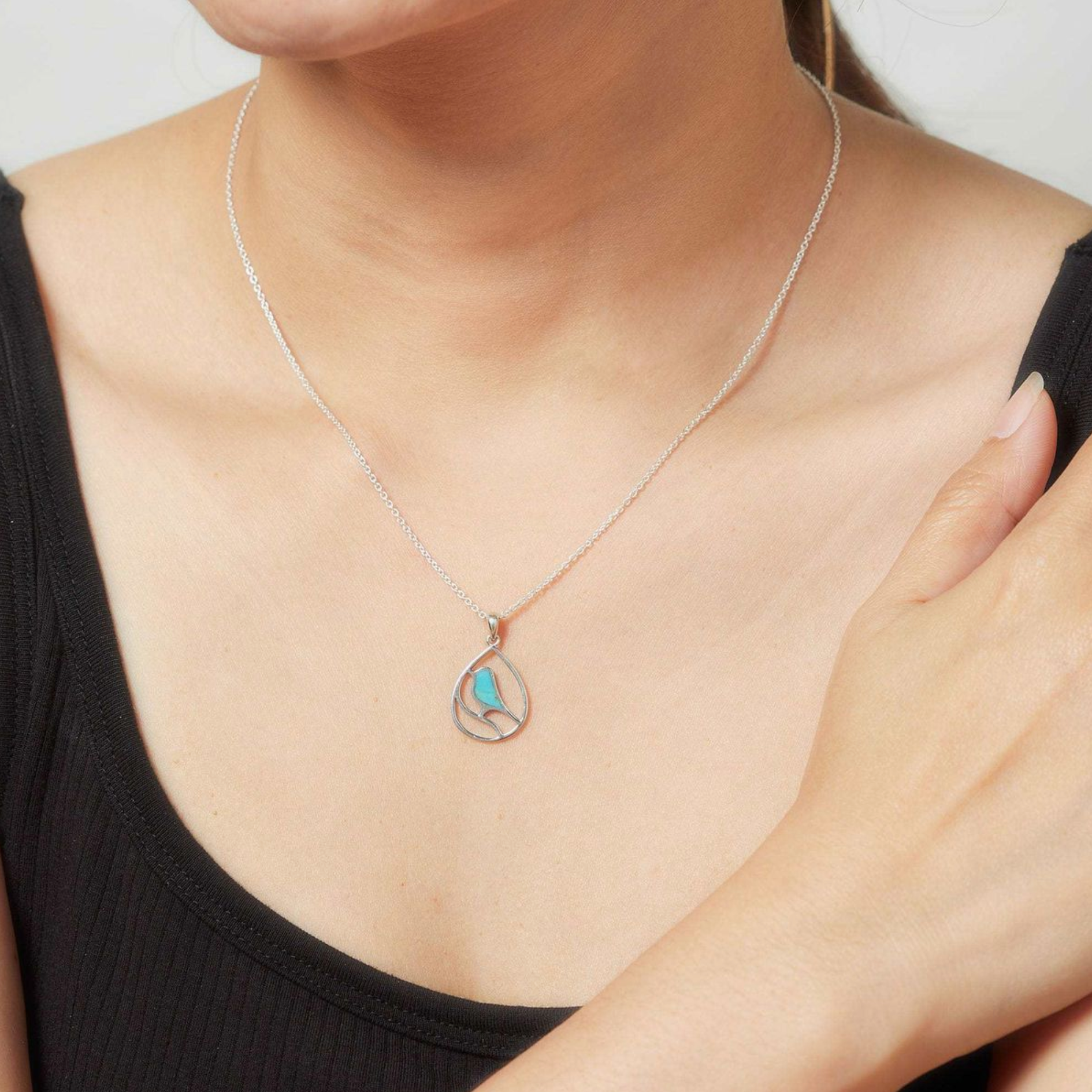 Boma Turquoise Inlay Bird Teardrop Necklace