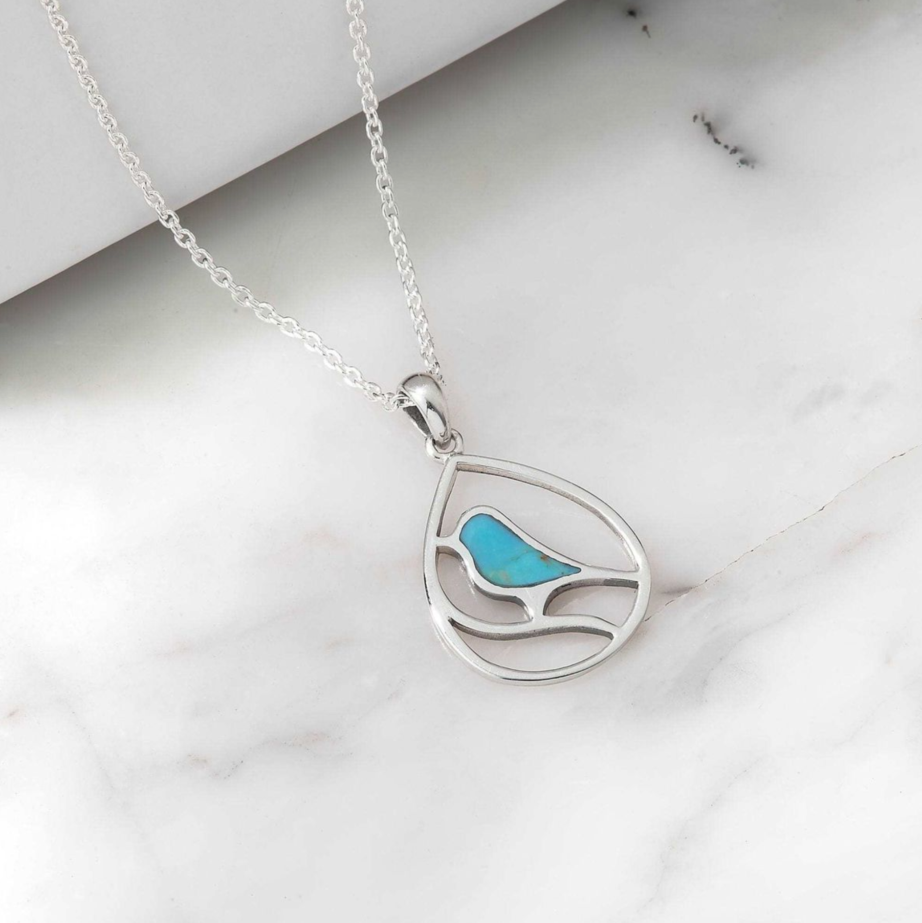 Boma Turquoise Inlay Bird Teardrop Necklace