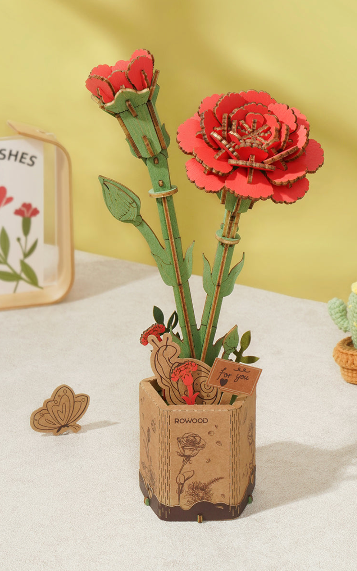 Robotime Red Carnation Wooden Flower
