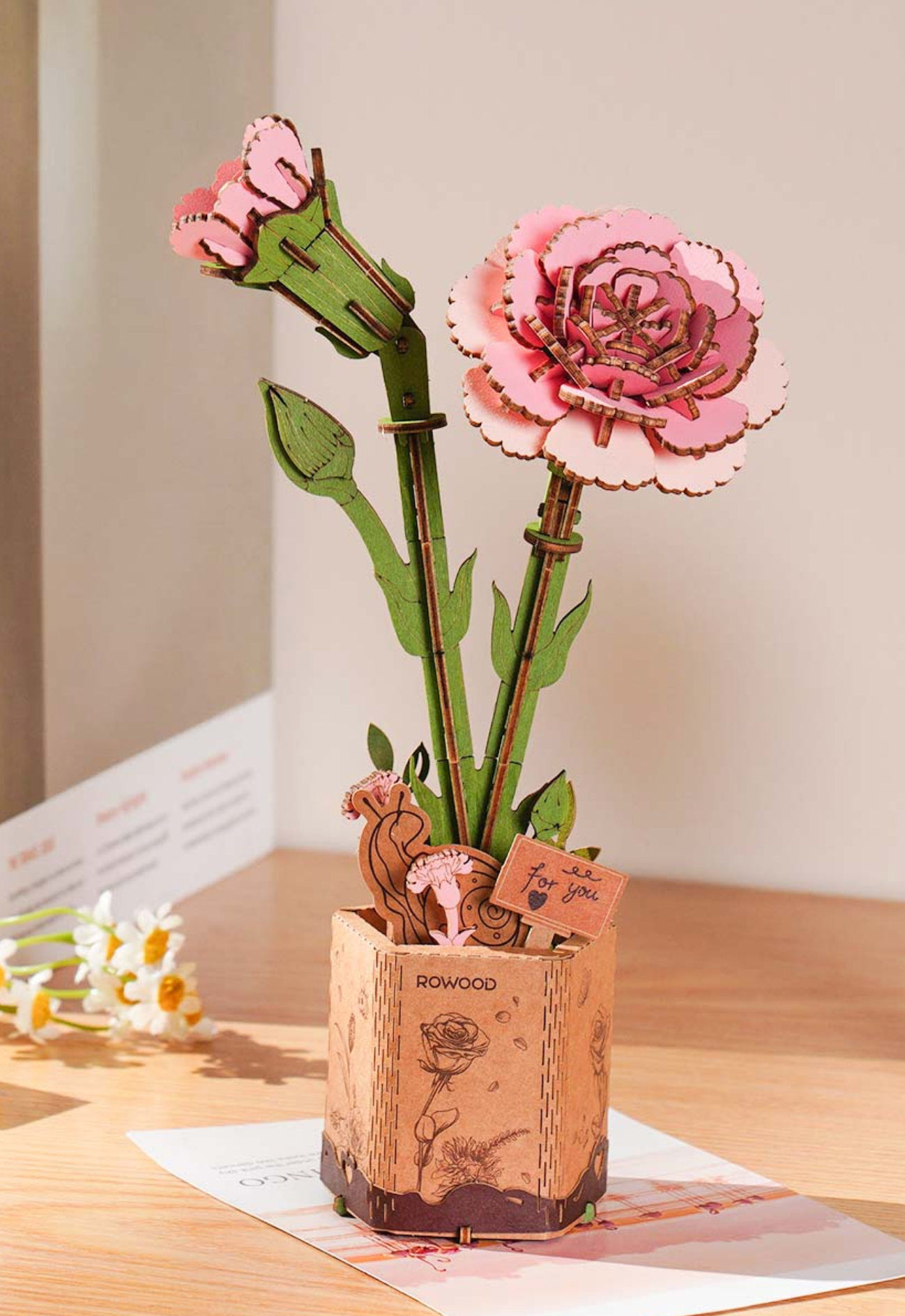 Robotime Pink Carnation Wooden Flower