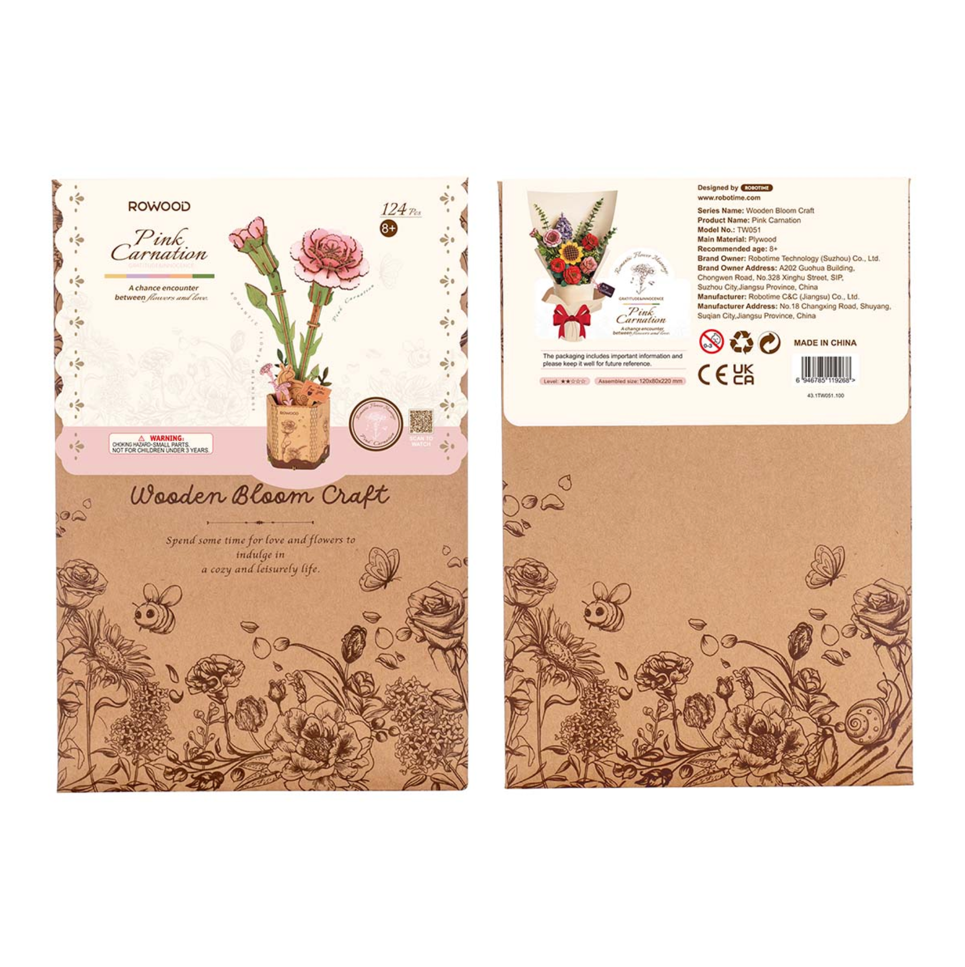 Robotime Pink Carnation Wooden Flower
