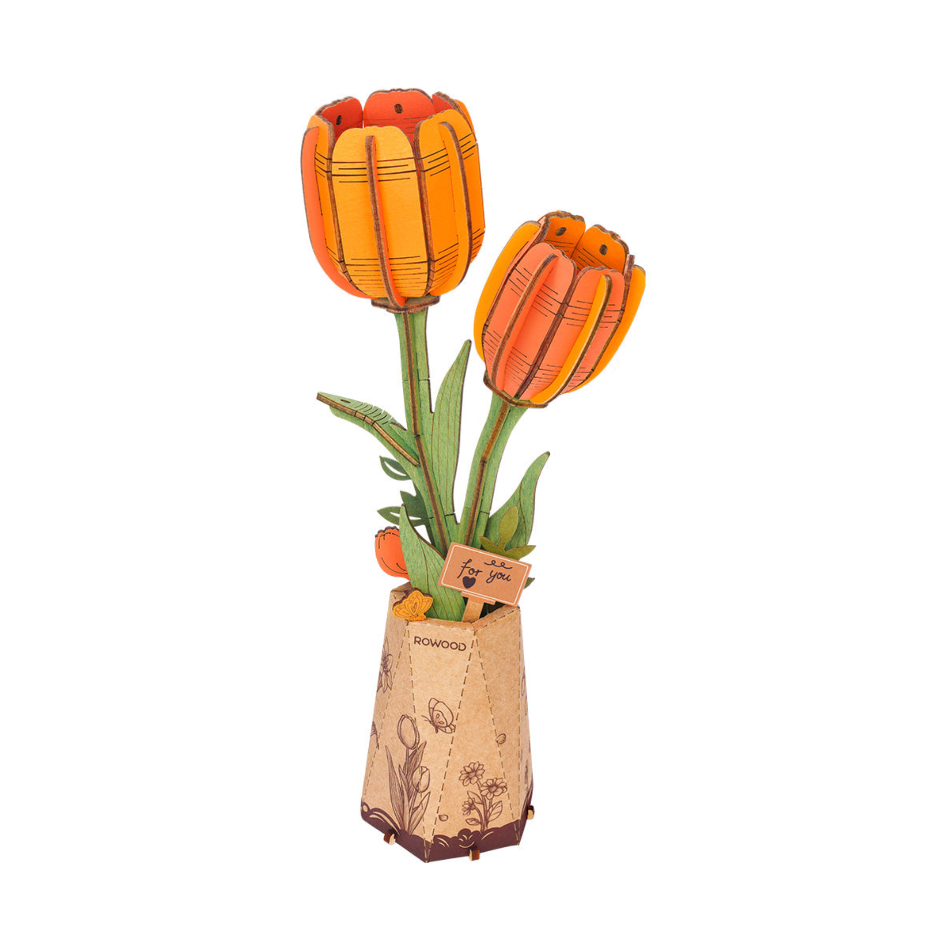 ROBOTIME DIY Wooden Flower - Orange Tulip