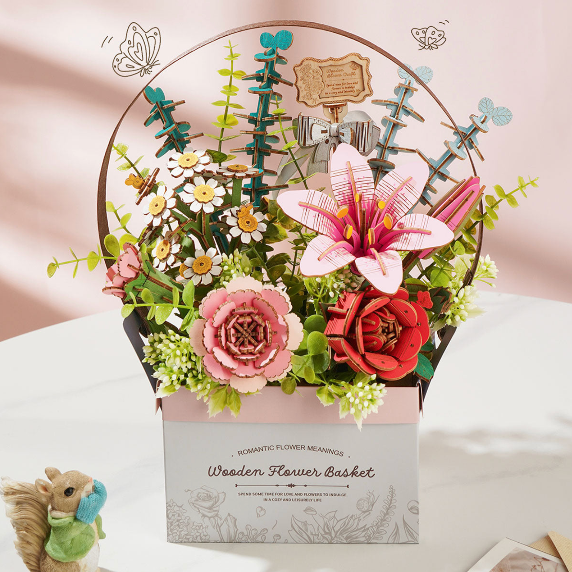 ROBOTIME Wooden Flower Basket DIY 3D Puzzle