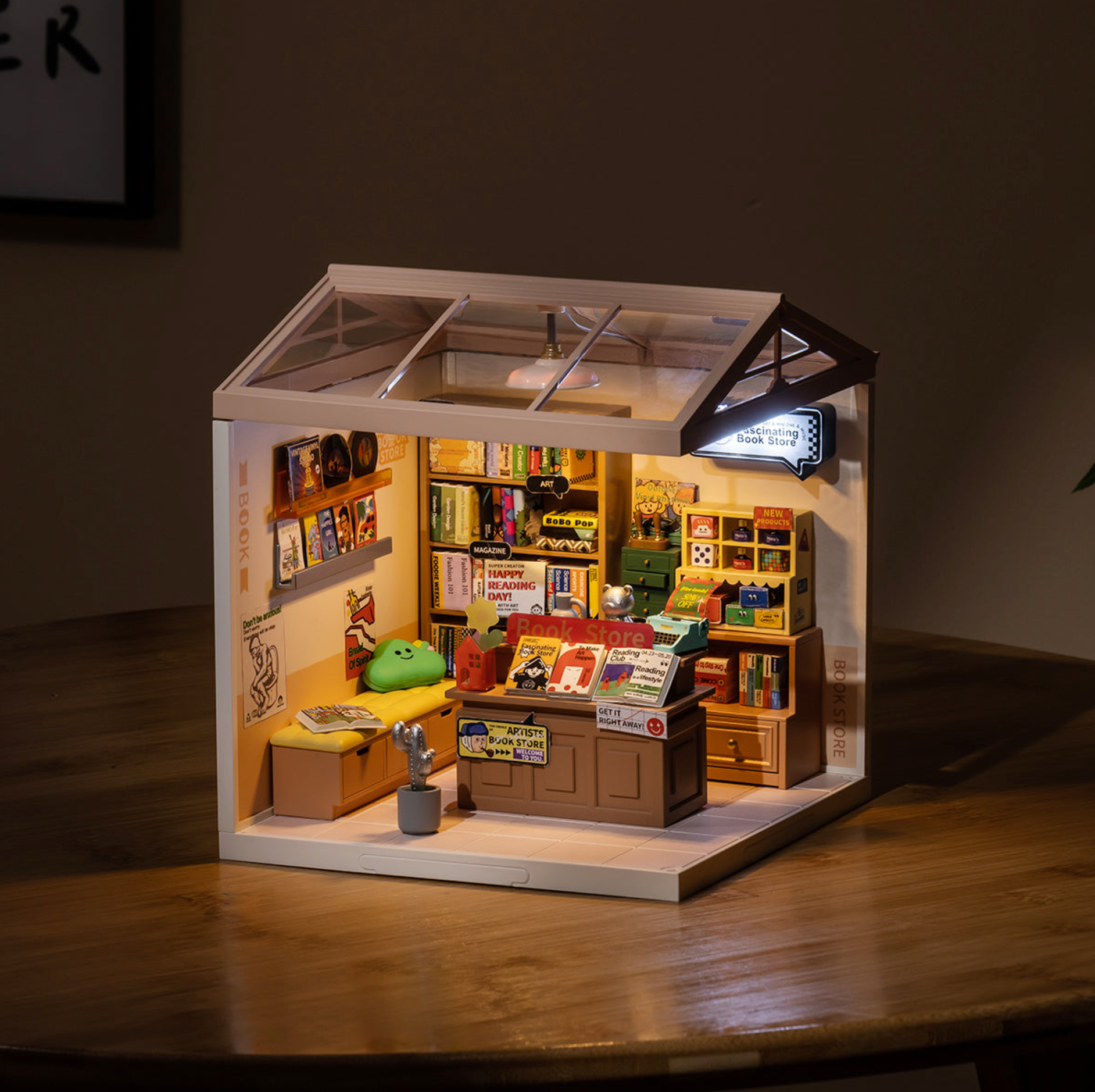 ROBOTIME Super Creator Fascinating Book Store DIY Miniature House Kit - Super Creator
