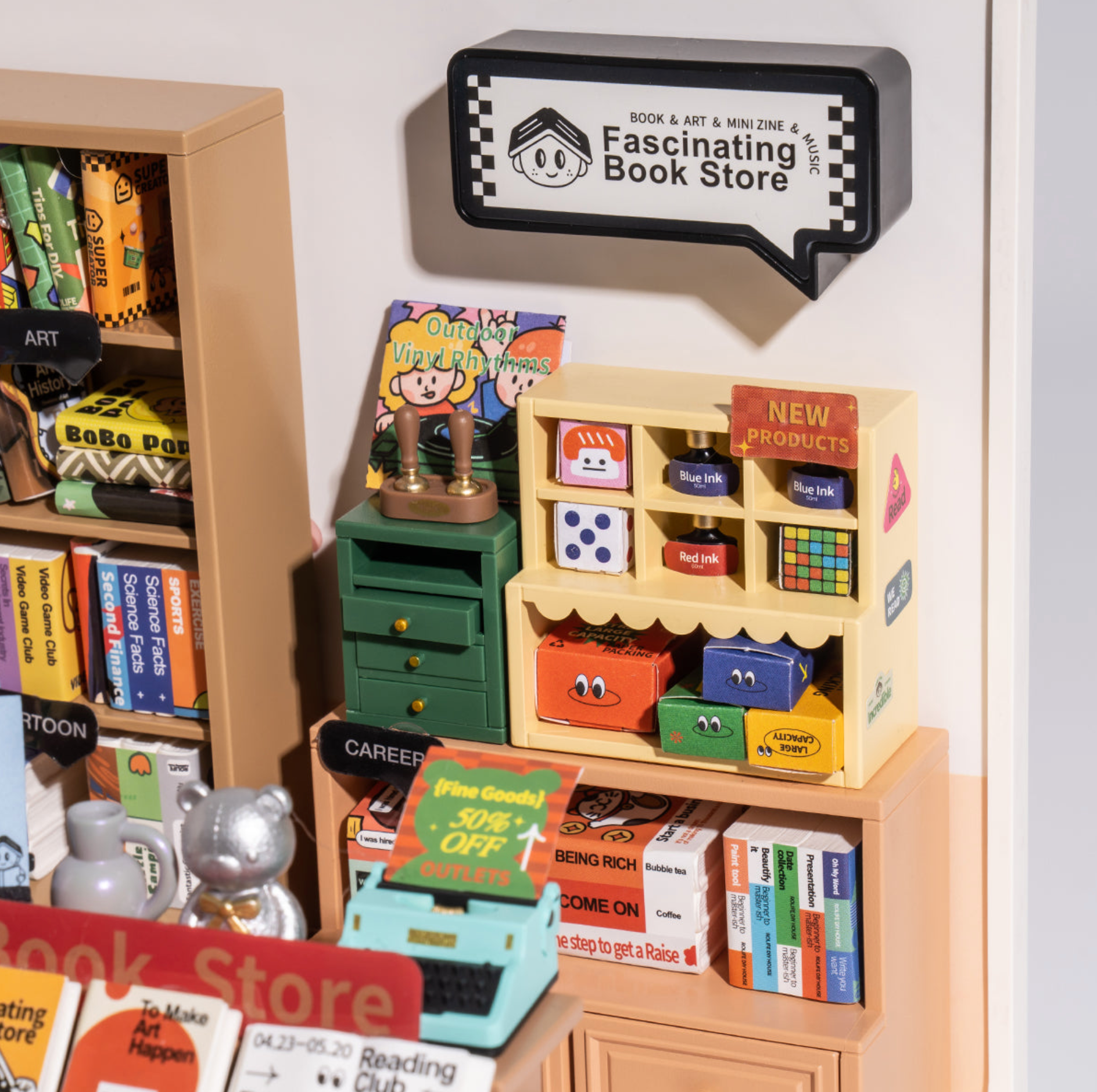 ROBOTIME Super Creator Fascinating Book Store DIY Miniature House Kit - Super Creator