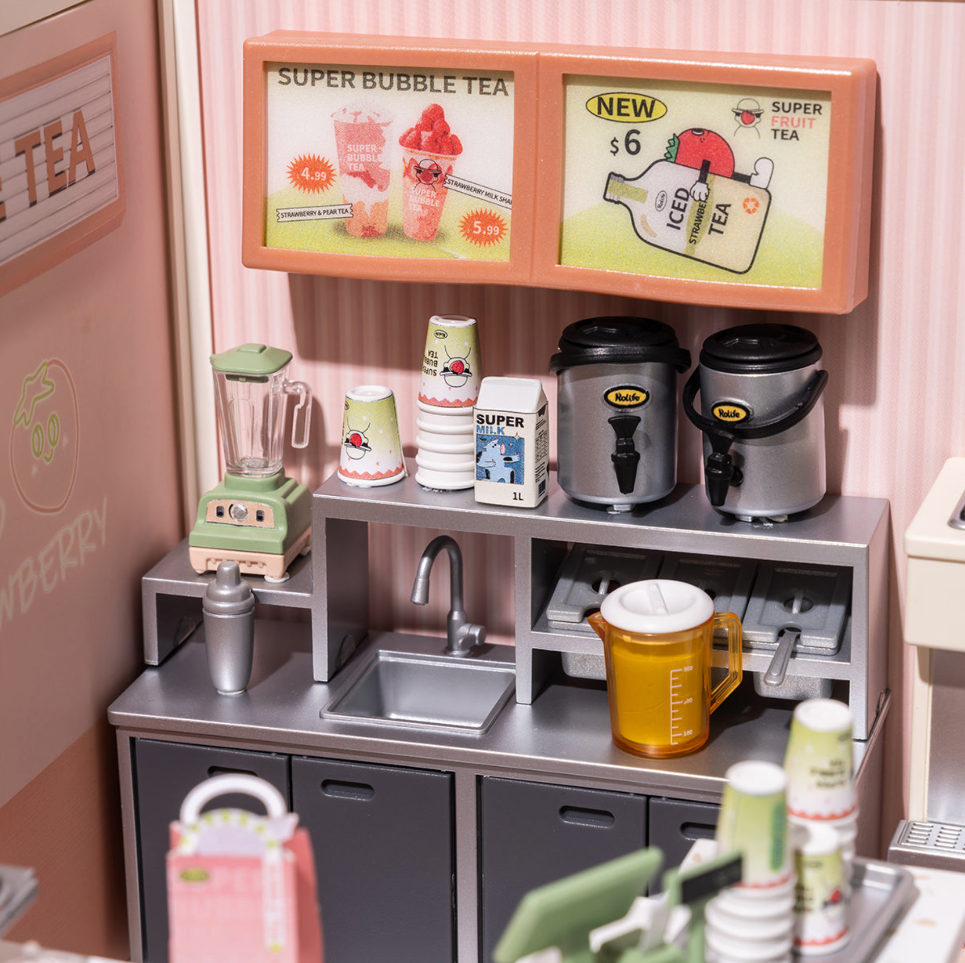 ROBOTIME Super Creator Double Joy Bubble Tea DIY Miniature House Kit - Super Creator