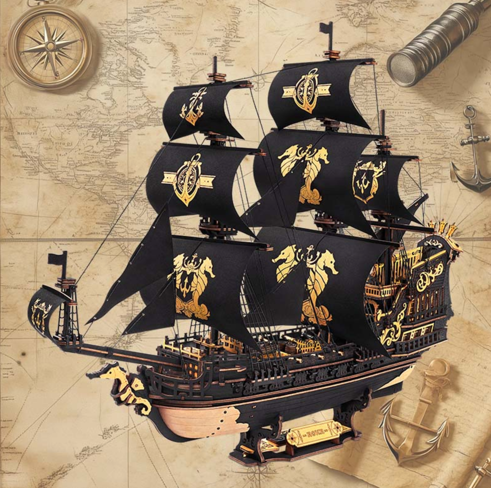 ROBOTIME The Seahorse Barque 3D Wooden Puzzle