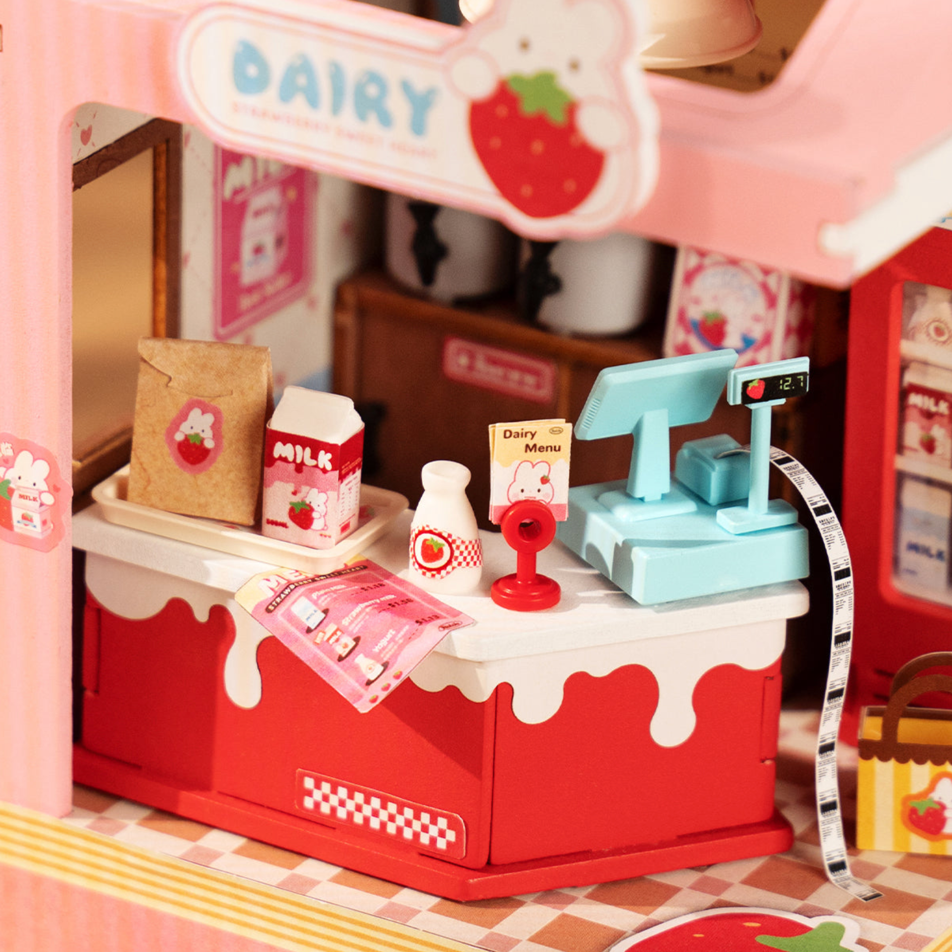 Robotime Strawberry Milk Box DIY Miniature House Kit