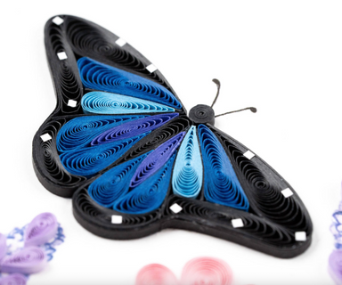 Flowers & Blue Butterflies Birthday Quilling Card