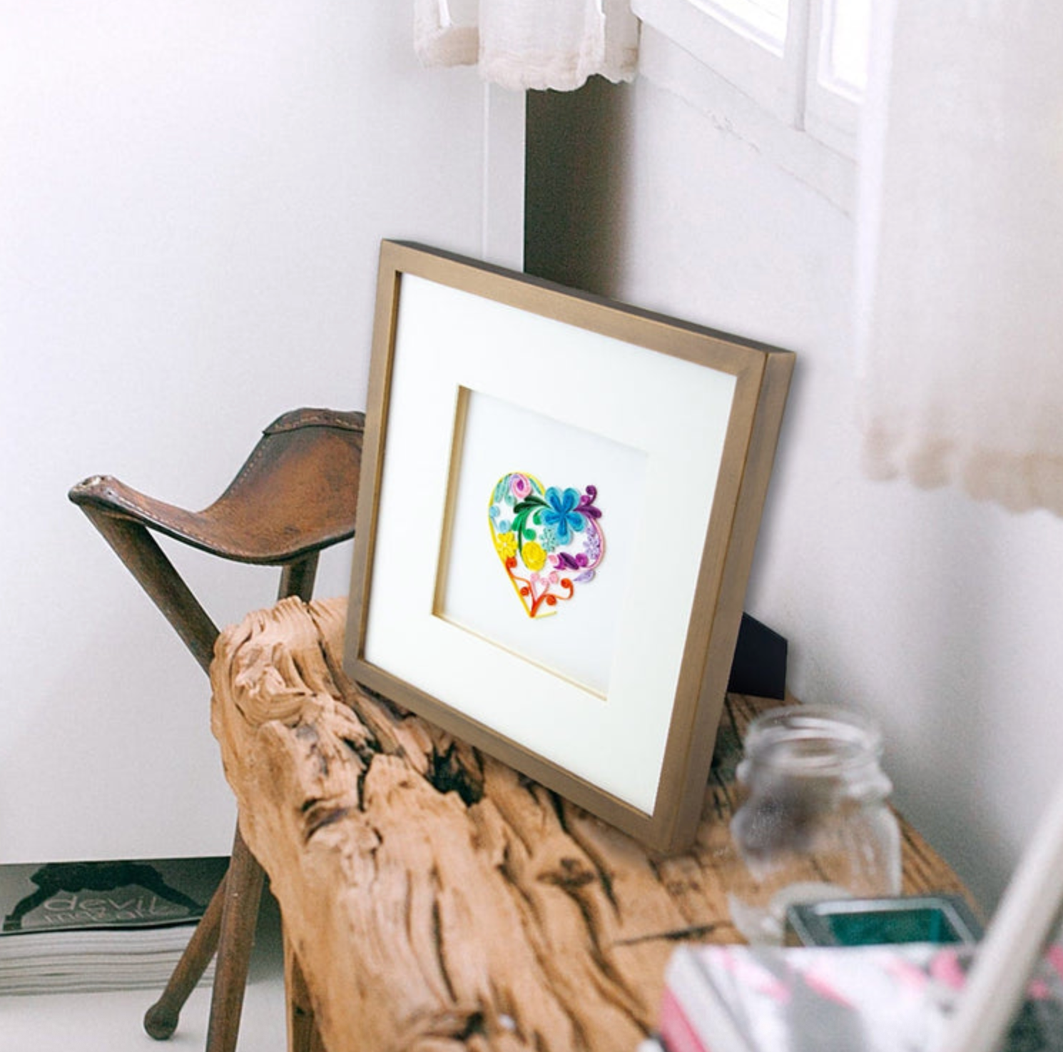 Floral Rainbow Heart Blank Quilling Card