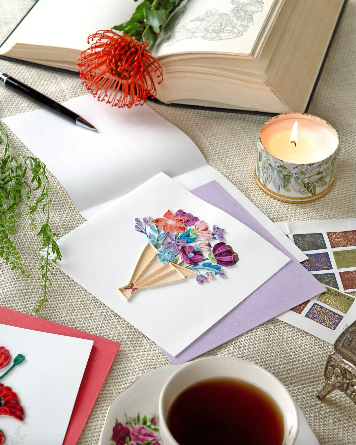 QUILLING CARDS Quilled Playful Flower Bouquet Greeting Card