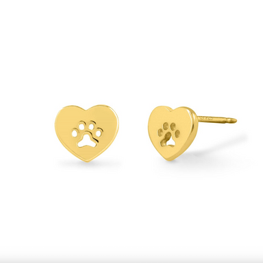 Boma Golden Heart Dog Paw Stud Earrings