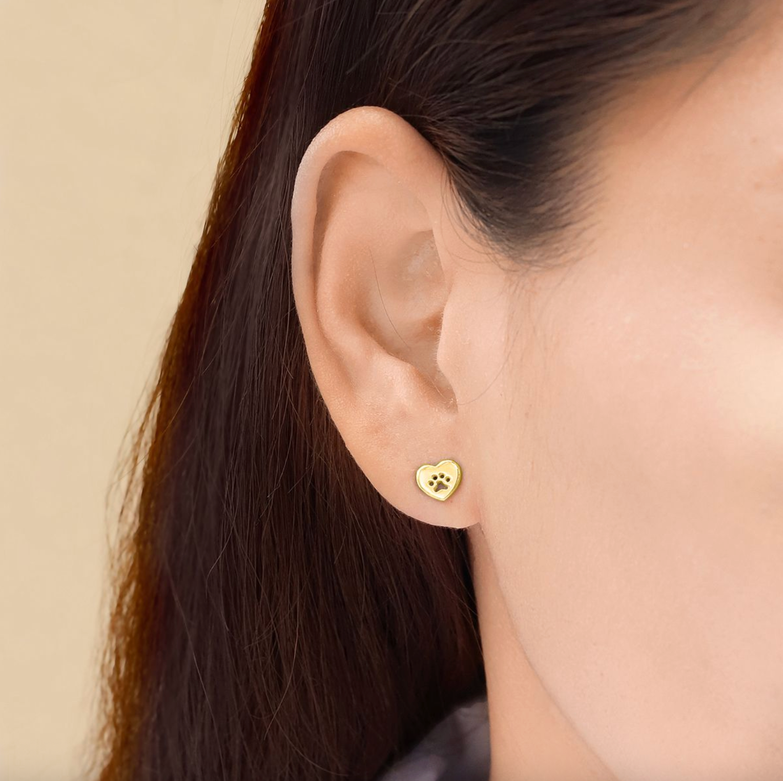 Boma Golden Heart Dog Paw Stud Earrings