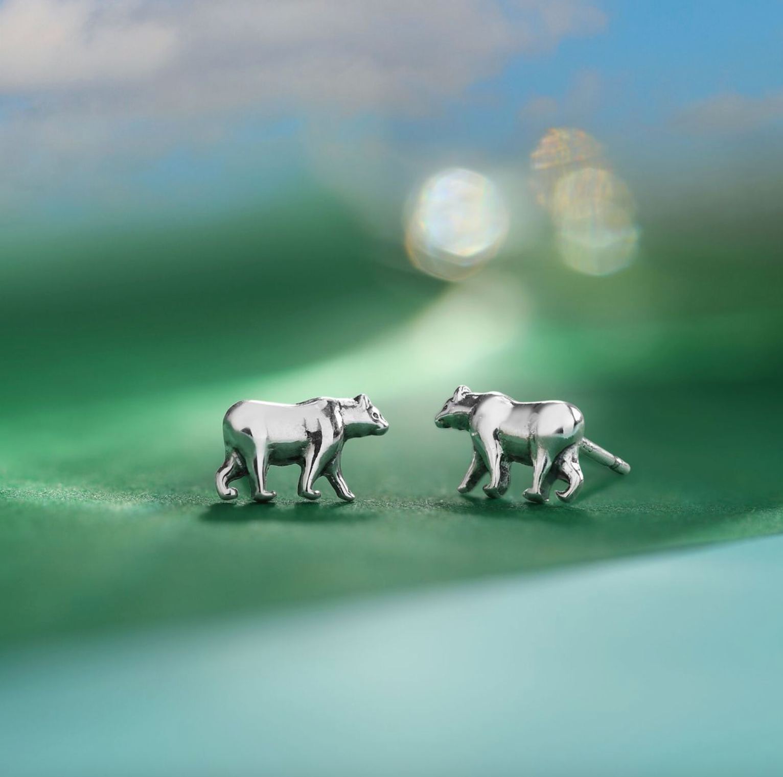 Boma California Grizzly Bear Sterling Silver Stud Earrings