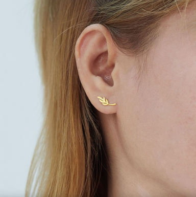Boma Gold Little Leaf Branch Stud Earrings