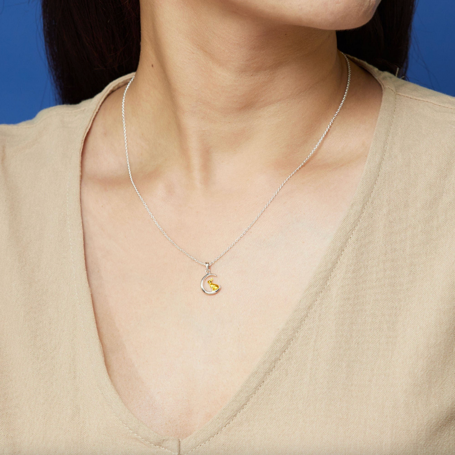 Boma Golden Rabbit and Silver Moon Necklace - 18"