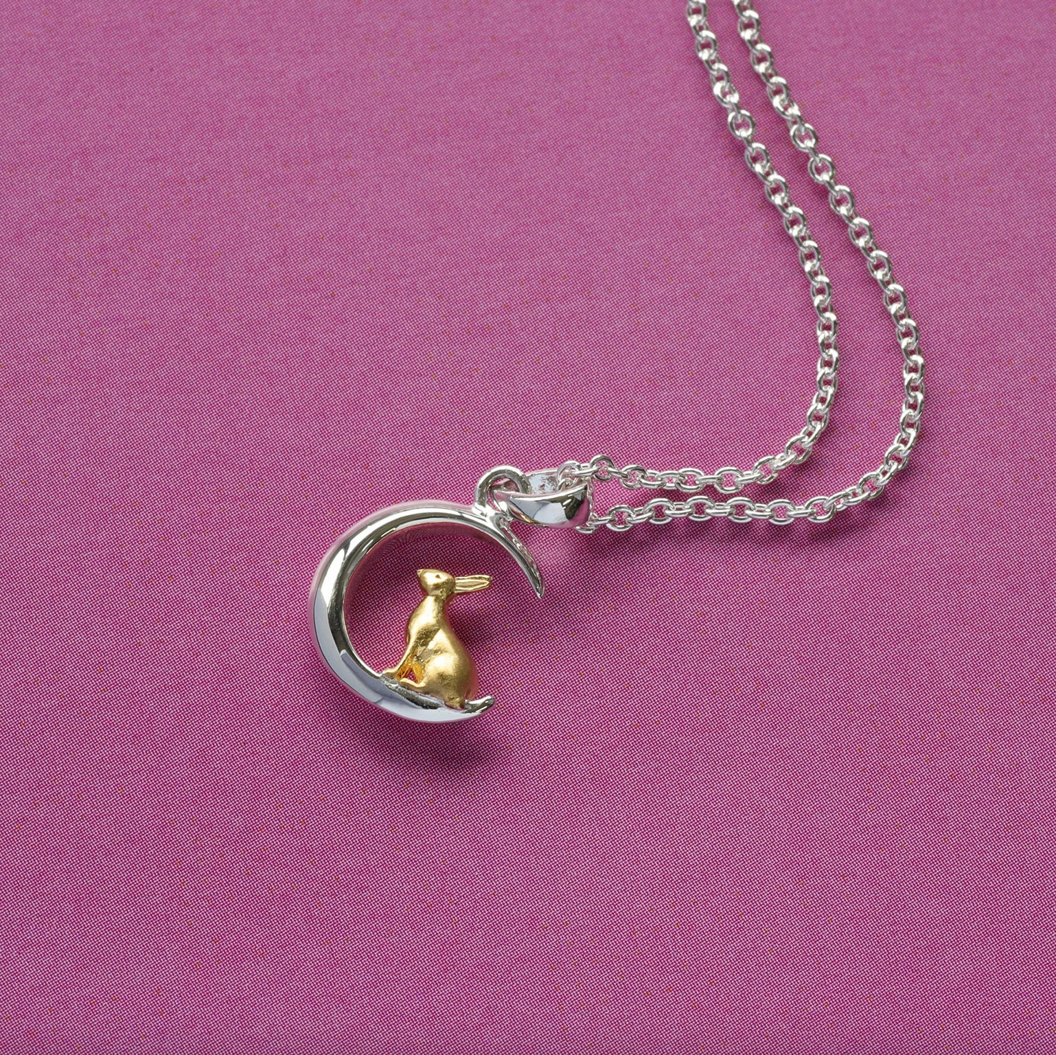 Boma Golden Rabbit and Silver Moon Necklace - 18"