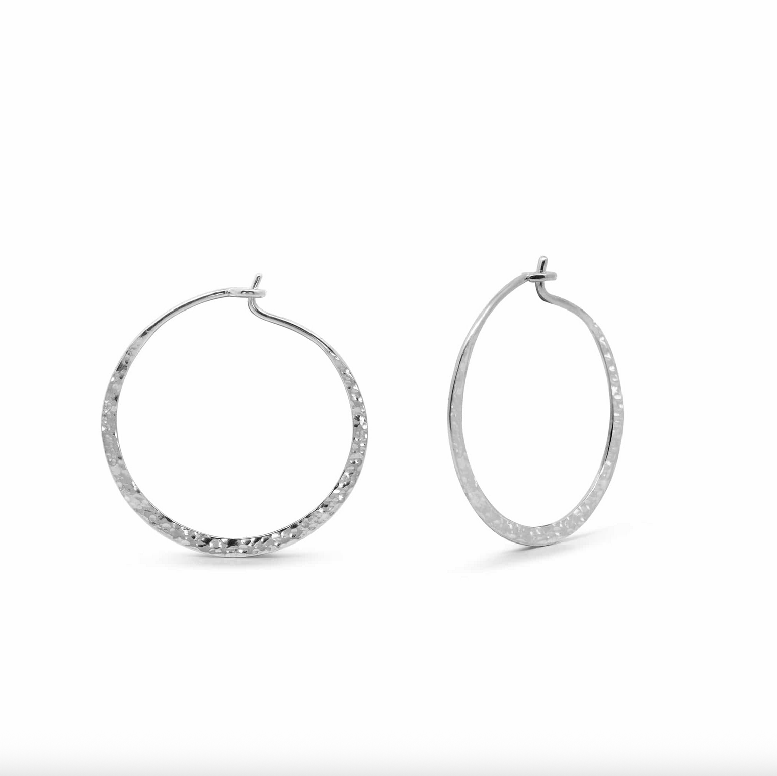 Boma Organic Texture Circle Silver Wire Hoops - Medium