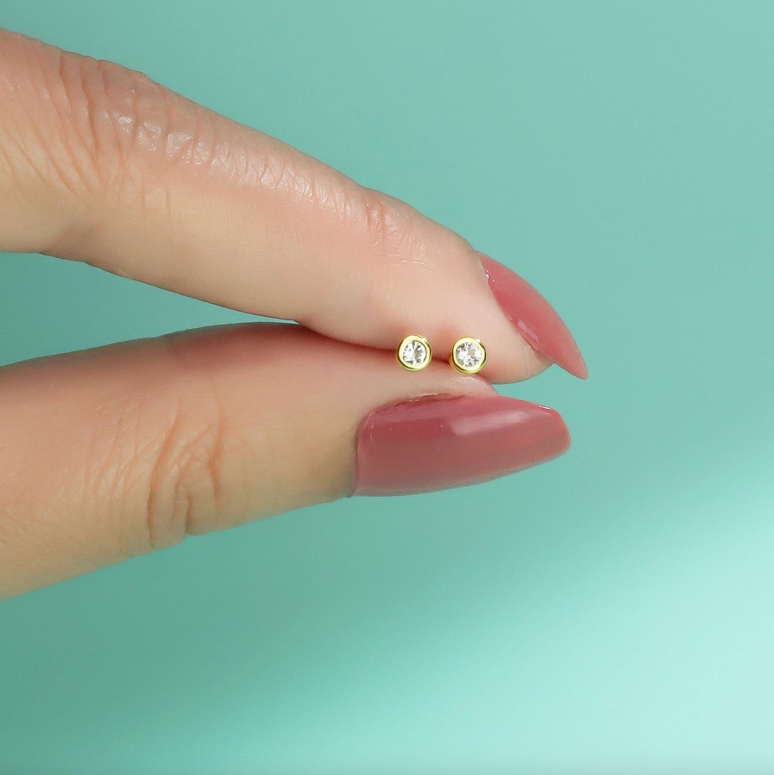 Boma Clare Mini Dot Gold Studs with White Topaz