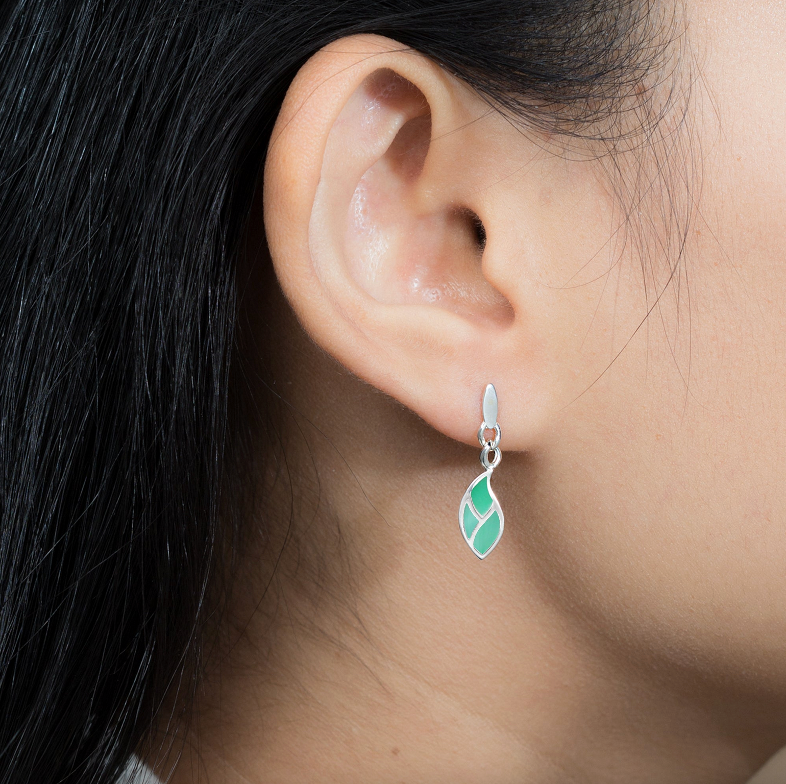 Boma Green Mother of Pearl Leaf Flow Earrings
