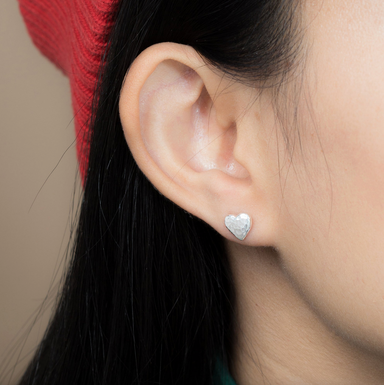 Boma Hammered Silver Heart Stud Earrings