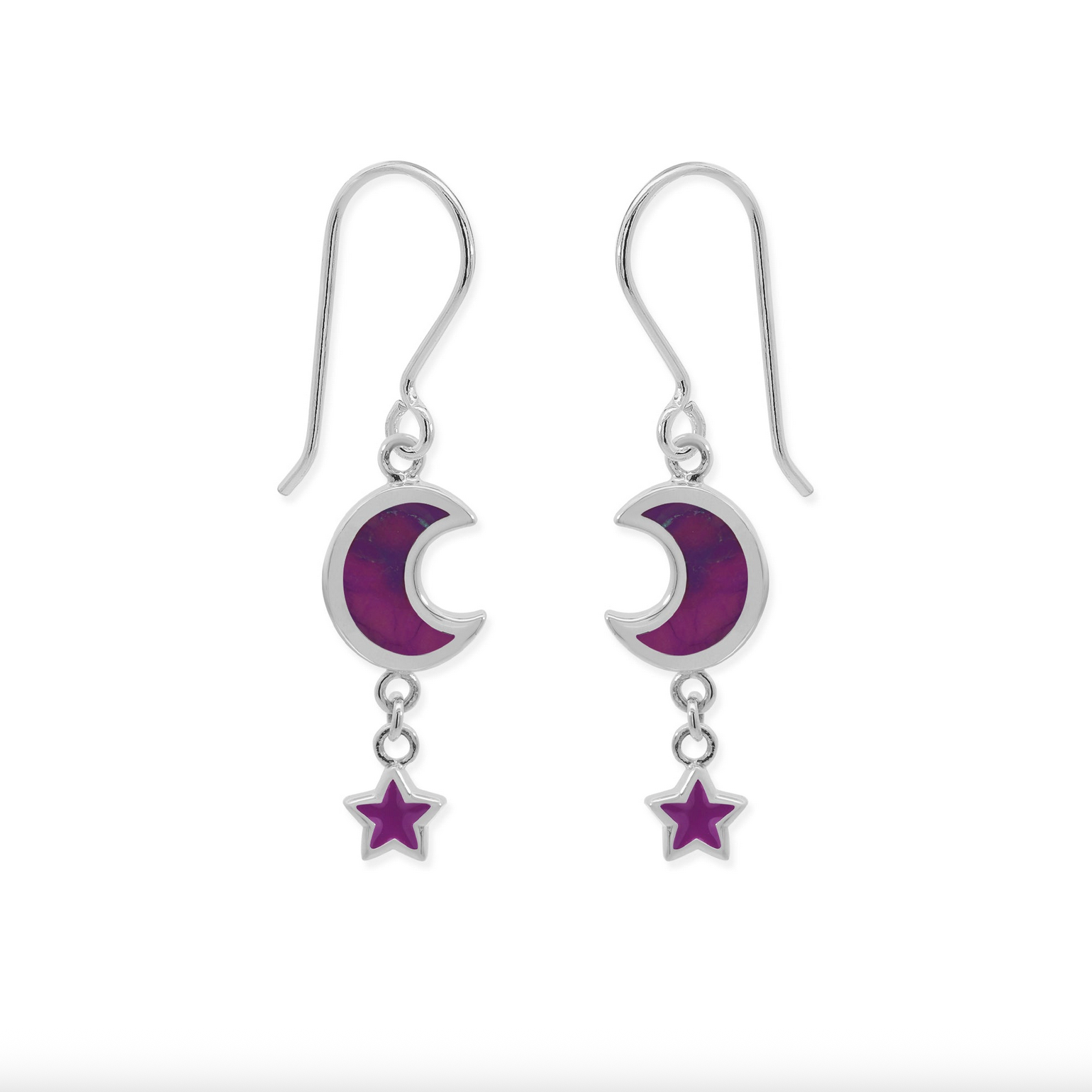Boma Starlit Crescent Dangle Earrings with Purple Stone