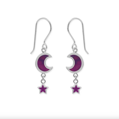 Boma Starlit Crescent Dangle Earrings with Purple Stone