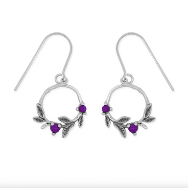 Boma Leaf Dangle Earrings with Purple Stone