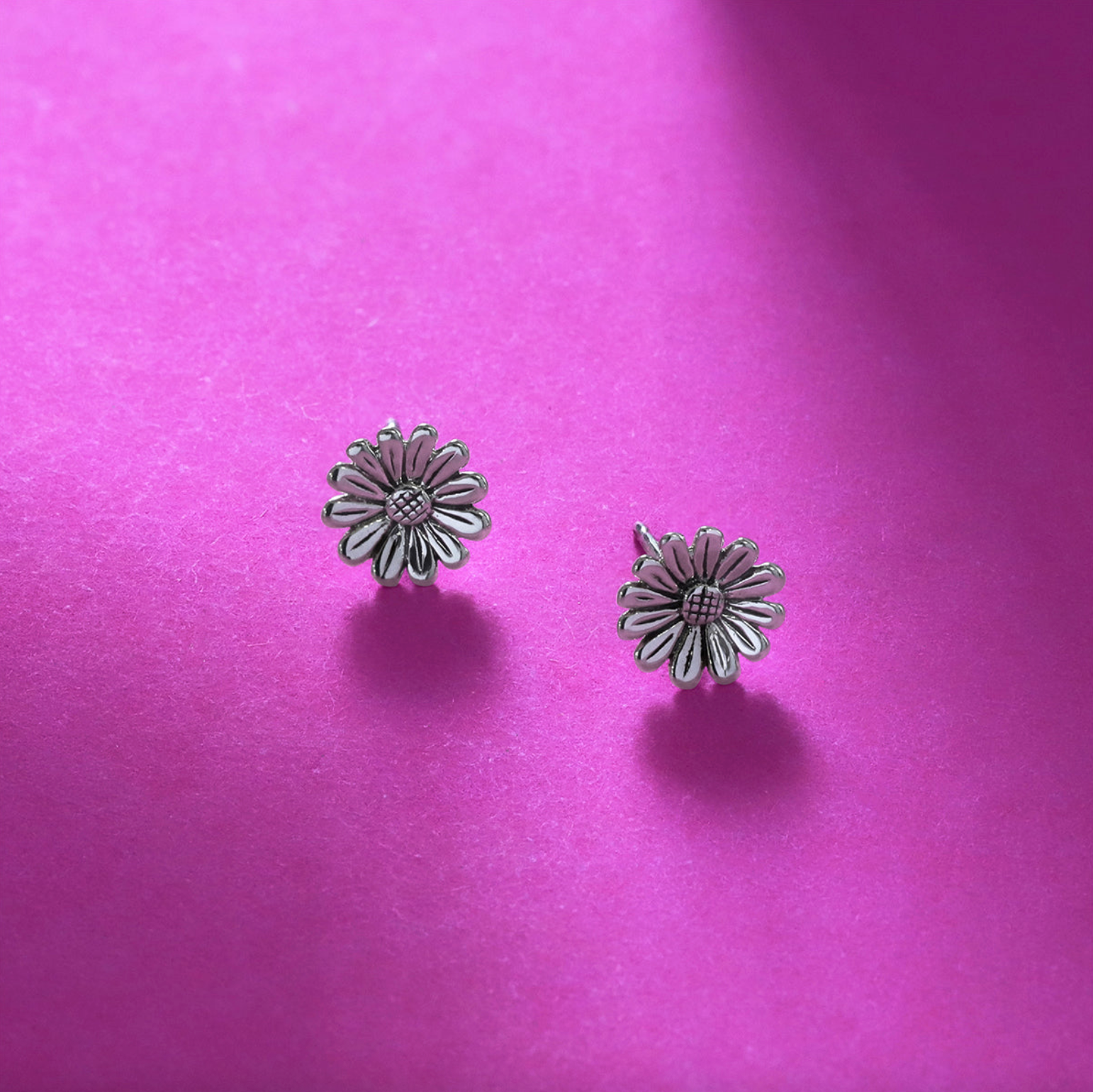 Boma Daisy Flower Stud Earrings with Oxidized Finish