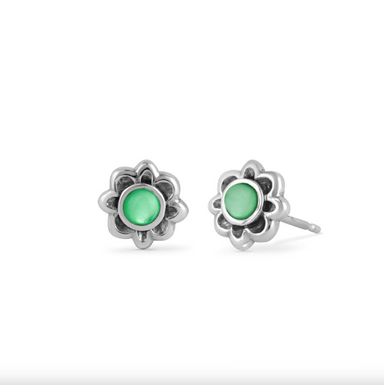 Boma Bohemian Green Mother of Pearl Flower Stud Earrings