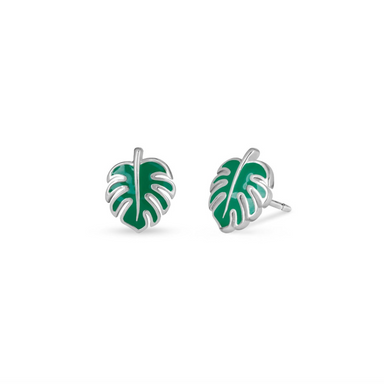 Boma Green Monstera Leaf Post Earrings