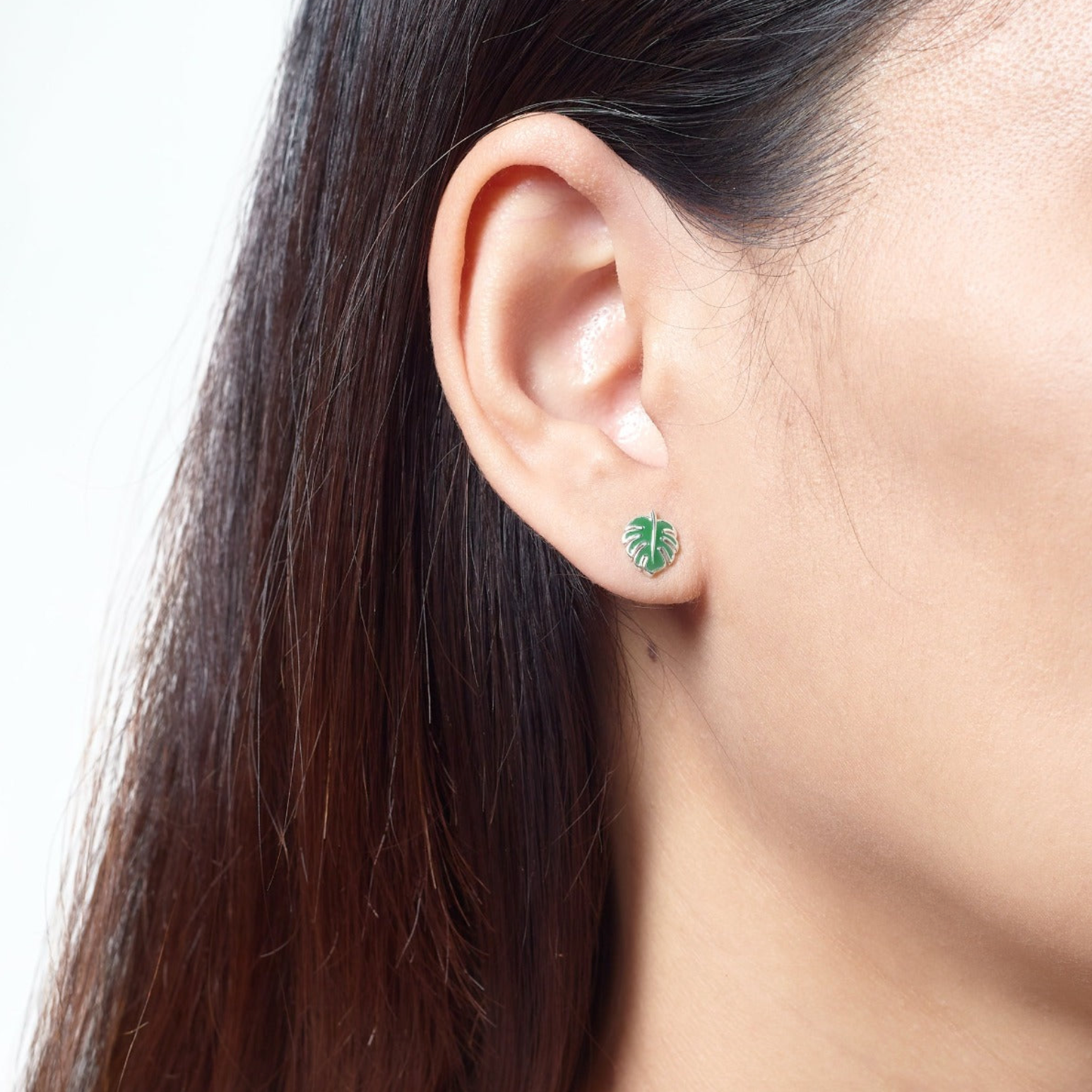 Boma Green Monstera Leaf Post Earrings