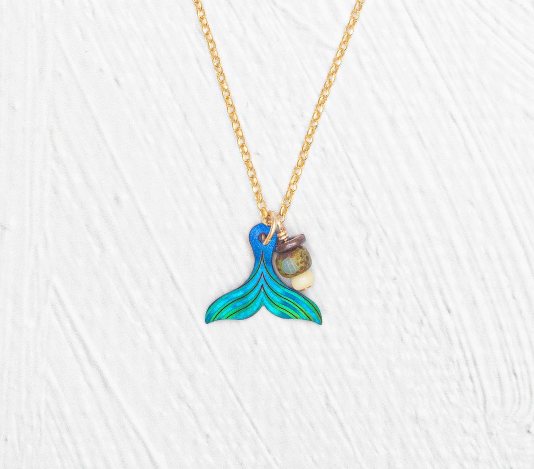 Holly Yashi Whale Tail Pendant Necklace - Teal Splash
