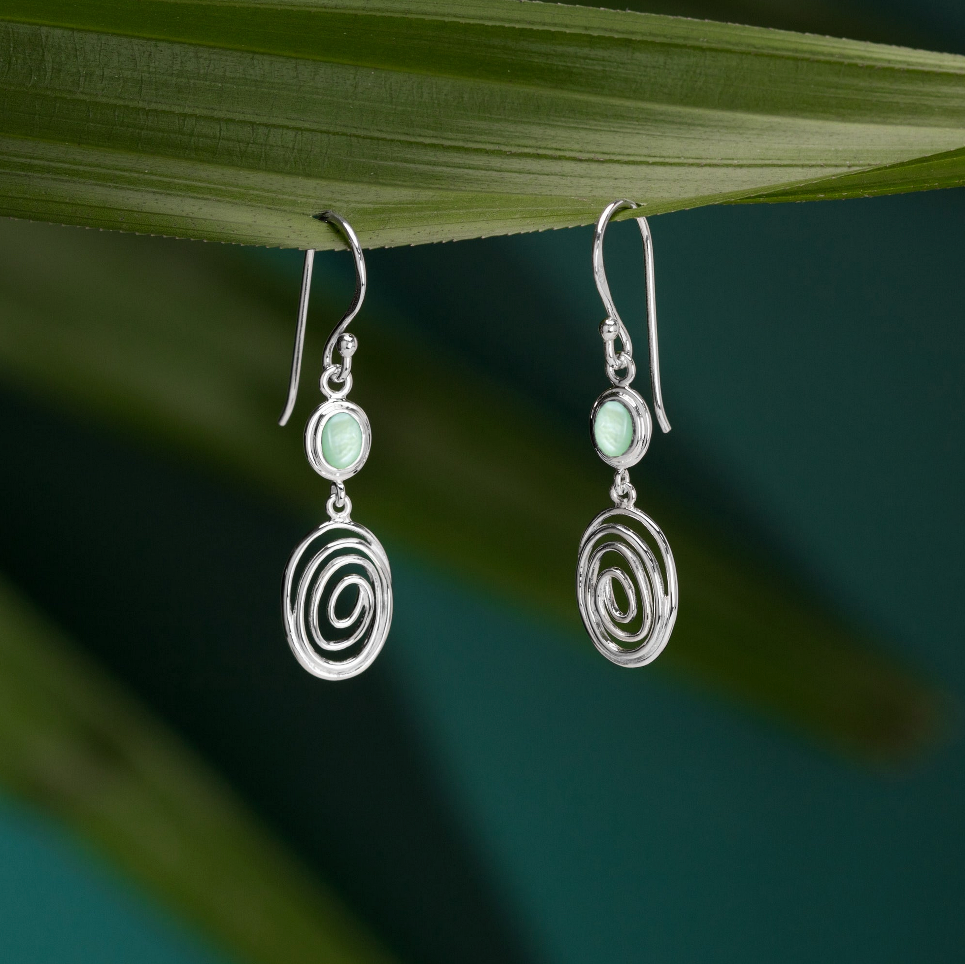 Boma Serene Spiral Earrings with Green Mother of Pearl