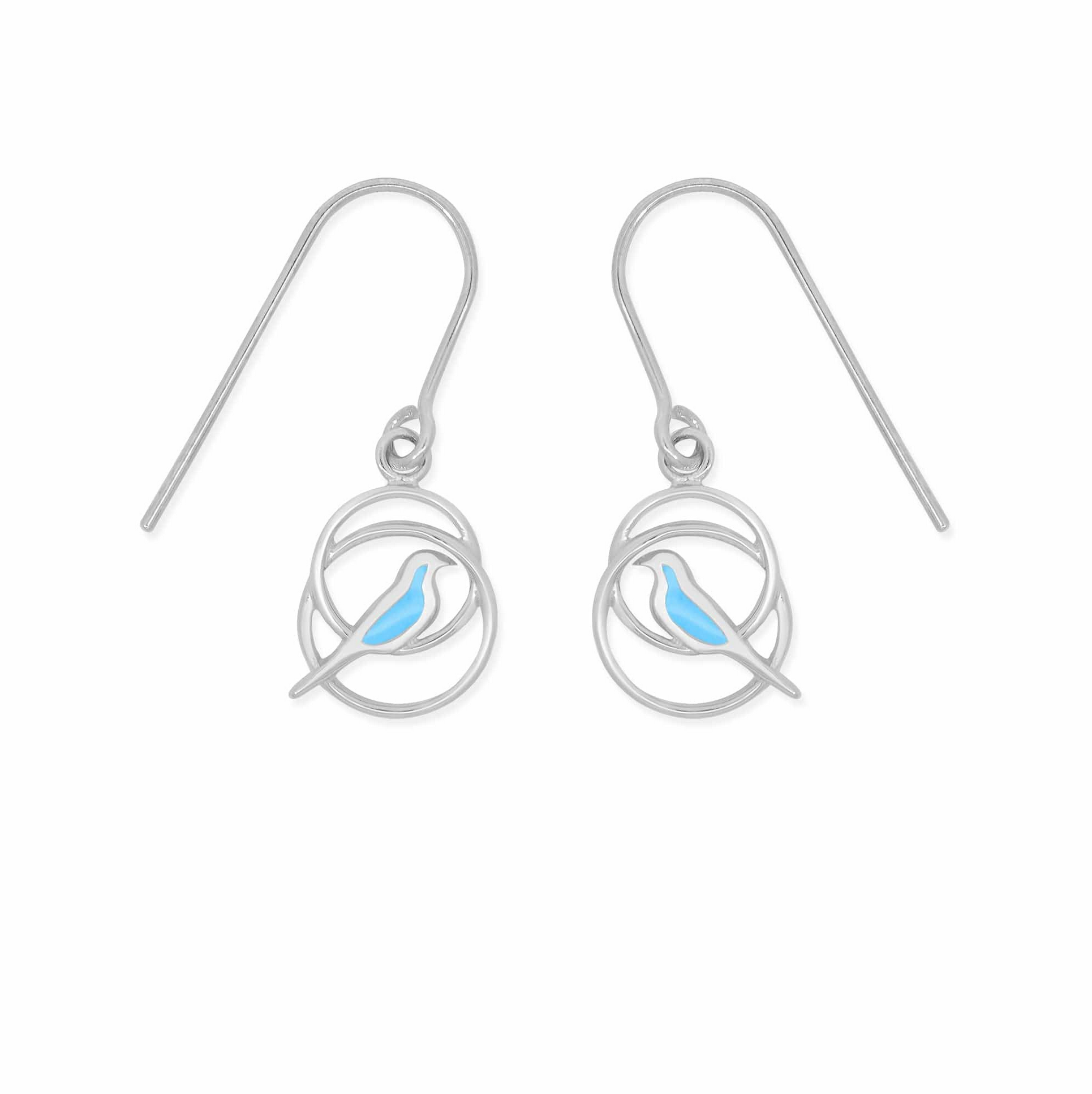 Boma Blue Enamel Bird Swirl Circle Earrings