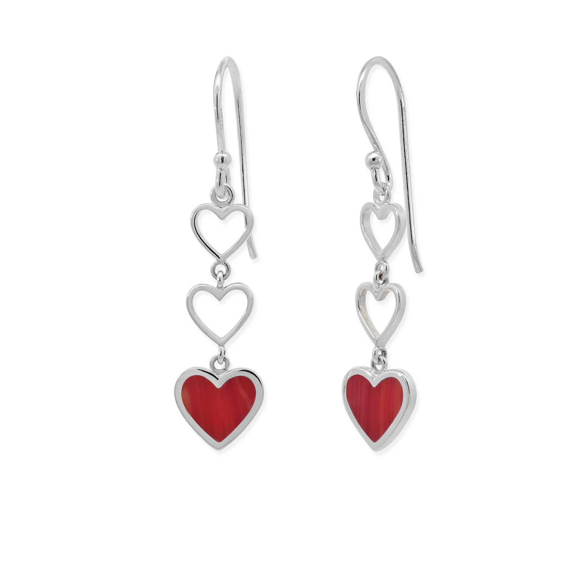 Boma Triple Heart Dangle Earrings - Red Coral